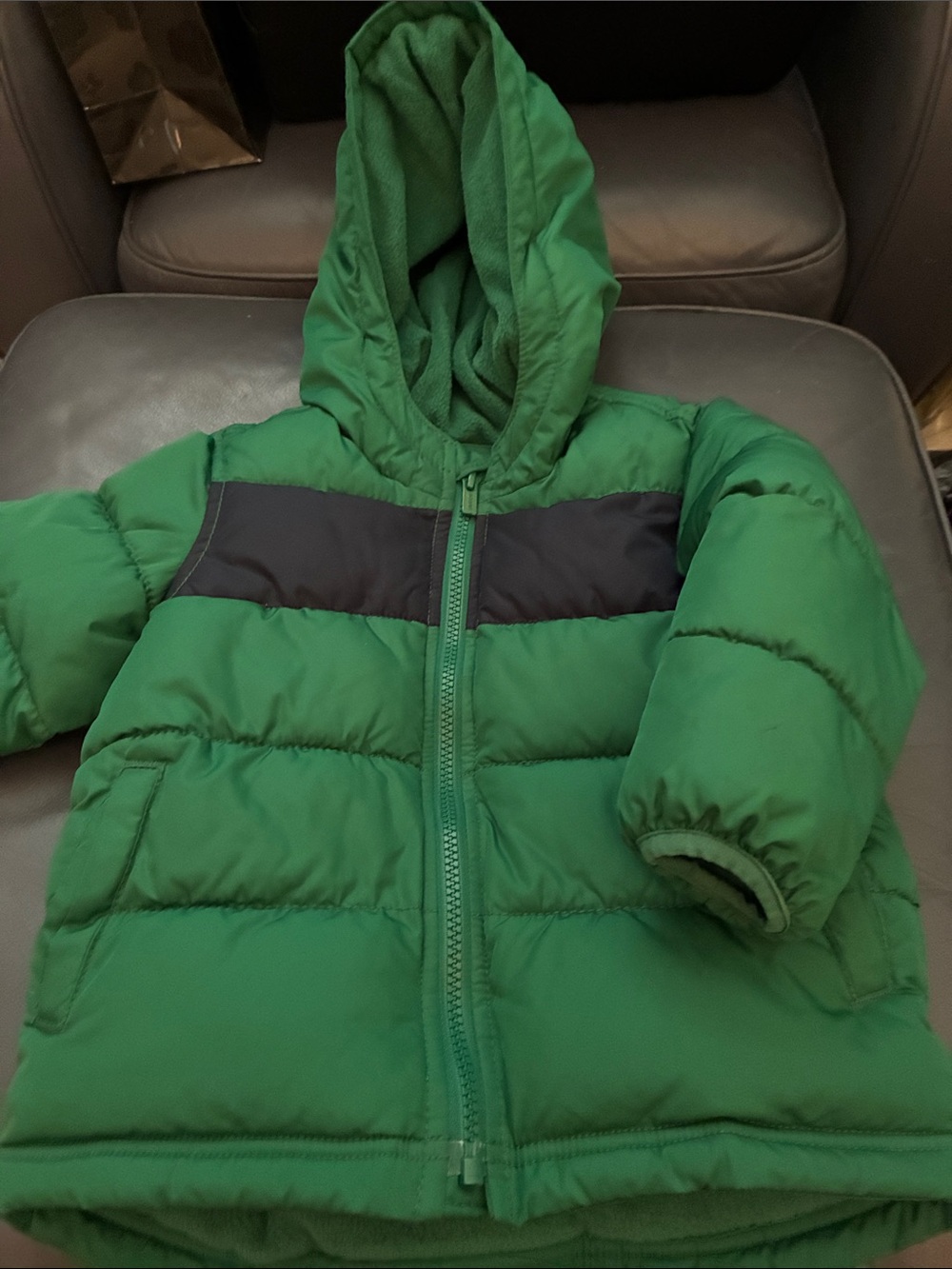 Old Navy Emerald Green Toddlers Puffer Jacket with Hood